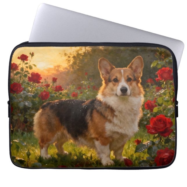 Corgi in the Roses IV ラップトップスリーブ (正面)