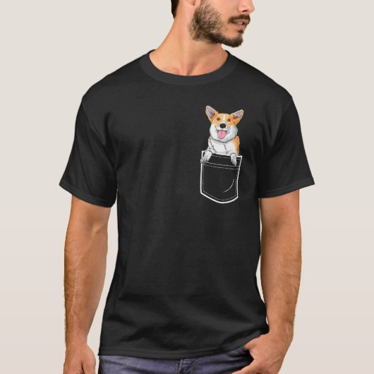 Corgi in Your Front Pocket T Shirts Men Dog Lover Tシャツ (正面)