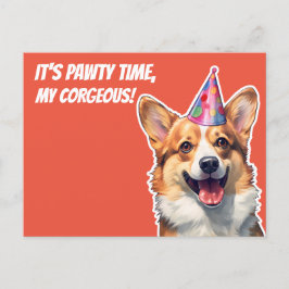 Corgi It's Birthday party time my corgeous インビテーションポストカード