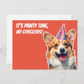 Corgi It's Birthday party time my corgeous インビテーションポストカード (正面/裏面)
