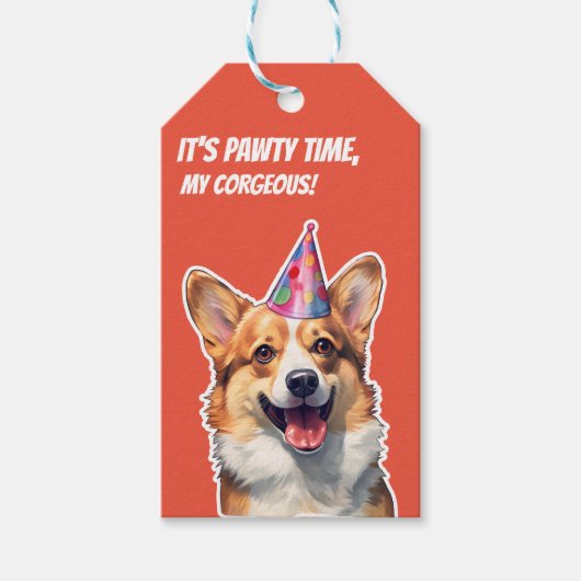 Corgi It's Birthday party time my corgeous ギフトタグ (正面)