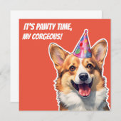 Corgi It's Birthday party time my corgeous 招待状 (正面/裏面)