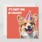 Corgi It's Birthday party time my corgeous 招待状 (正面)