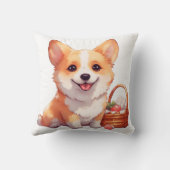 Corgi joyeux avec un panier de pique-nique クッション (裏面)