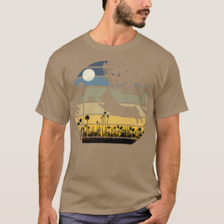 Corgi Jumping In A Field Of Flowers Moon Night332 Tシャツ
