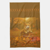 Corgi Leaf Leap Kitchen Towels キッチンタオル (縦)