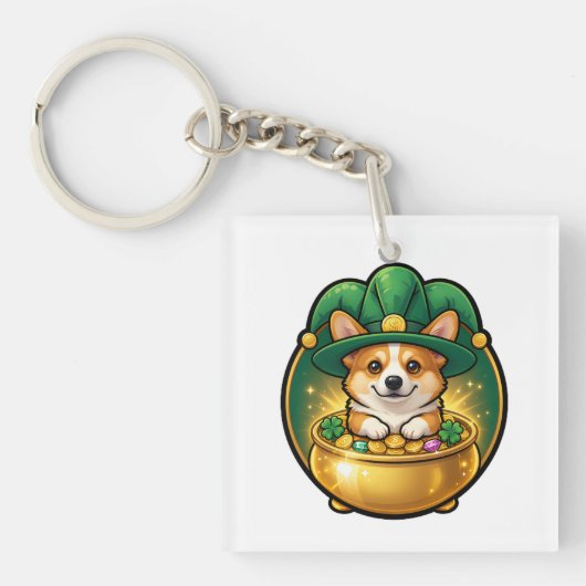 Corgi Leprechaun Pot of Gold St. Patrick’s Day T キーホルダー (正面)
