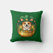 Corgi Leprechaun Pot of Gold St. Patrick’s Day T クッション (正面)
