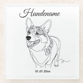 Corgi Line Art personalized dog ガラスコースター