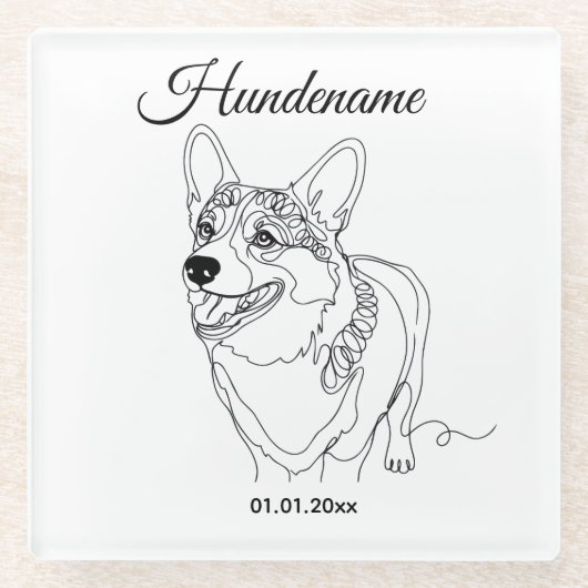 Corgi Line Art personalized dog ガラスコースター (正面)