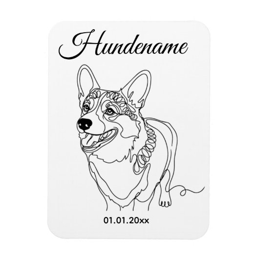 Corgi Line Art personalized dog マグネット (縦)