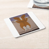 Corgi looking out window スクエアペーパーコースター (アングル)