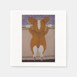 Corgi looking out window スタンダードカクテルナプキン