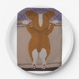 Corgi looking out window ペーパープレート