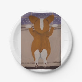 Corgi looking out window ペーパープレート