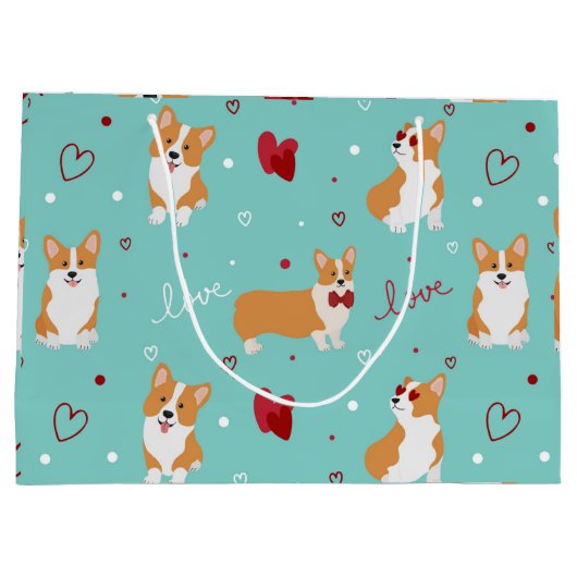 Corgi Love Cartoon Patternとのあいさつカスタム付き ラージペーパーバッグ (裏面)