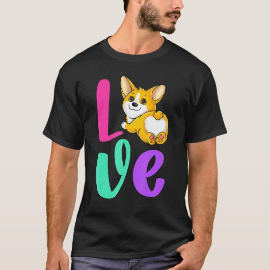 Corgi Love Retro Pink Teal Purple Dog Lover Women  Tシャツ (正面)
