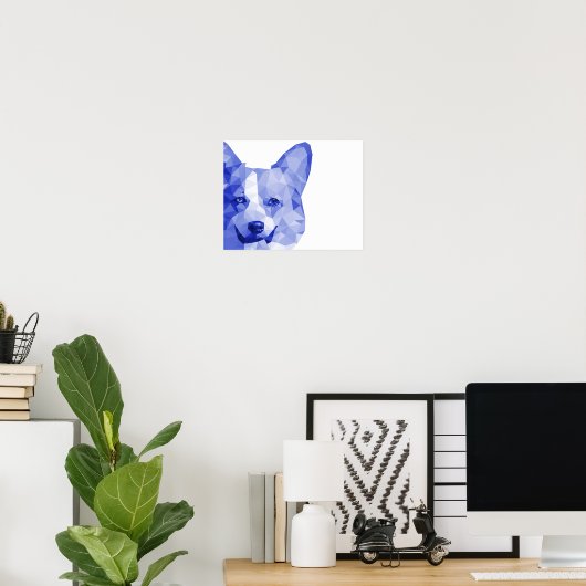 Corgi Low Poly Art in Blue ポスター (ホームオフィス)