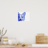 Corgi Low Poly Art in Blue ポスター (キッチン)