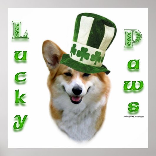 Corgi Lucky Paws; Corgi St Patrick's Day gift ポスター (正面)