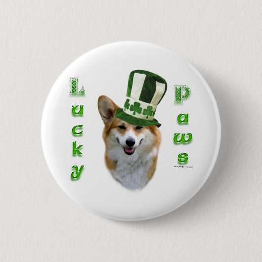 Corgi Lucky Paws; Corgi St Patrick's Day gift 缶バッジ (正面)
