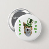 Corgi Lucky Paws; Corgi St Patrick's Day gift 缶バッジ (正面&裏面)