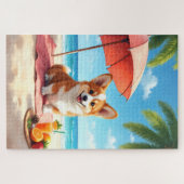 Corgi Luxury Beach Relax Scene ジグソーパズル (横)