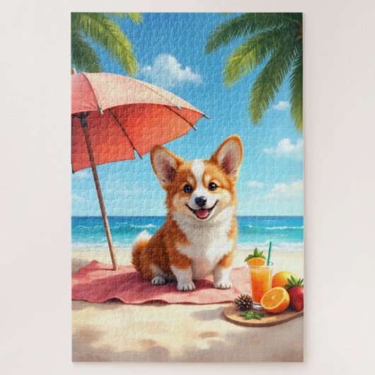 Corgi Luxury Beach Relax Scene ジグソーパズル (縦)