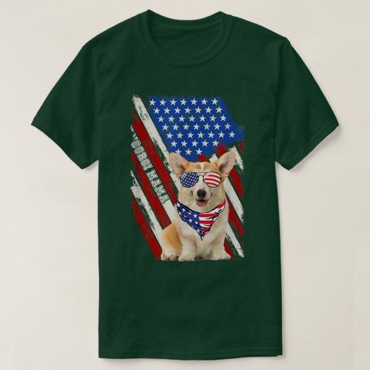 Corgi Mama American USA国旗7月4日Corgi Lov Tシャツ (デザイン正面)