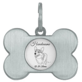 Corgi Minimalist Line Art Personalized Dog Tag ペットネームタグ
