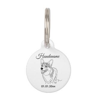 Corgi Minimalist Line Art Personalized Dog Tag ペット ネームタグ