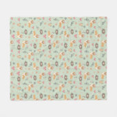 Corgi Mint Garden Floral Seamless Pattern フリースブランケット (正面(横))