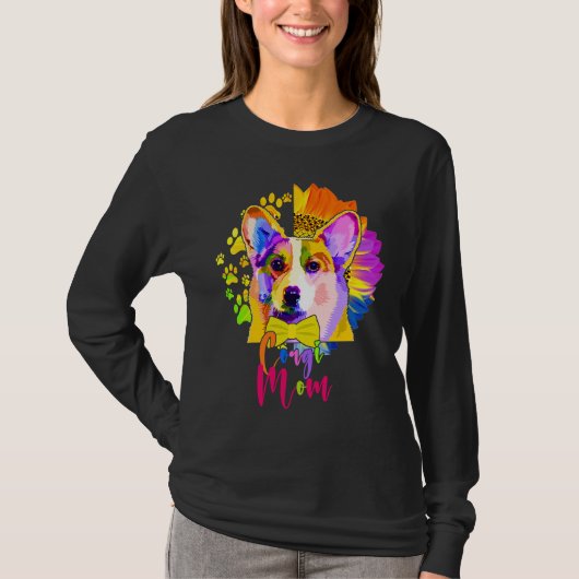 Corgi Mom Cute Colourful Dog Sunflower Mother's D Tシャツ (正面)