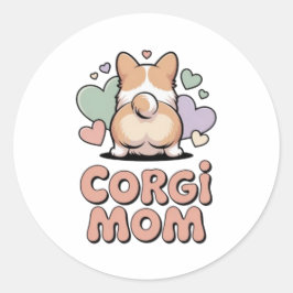 Corgi Mom Cute Corgi Butt Hearts Sticker Corgi Lov ラウンドシール