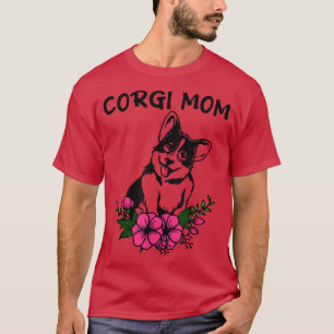 Corgi Mom Dog Mothersかわいい春フローラ花F Tシャツ