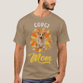 Corgi Mom Leopard Sunflower Dog Lover Happy Mother Tシャツ