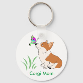 Corgi Mom with Butterfly キーホルダー