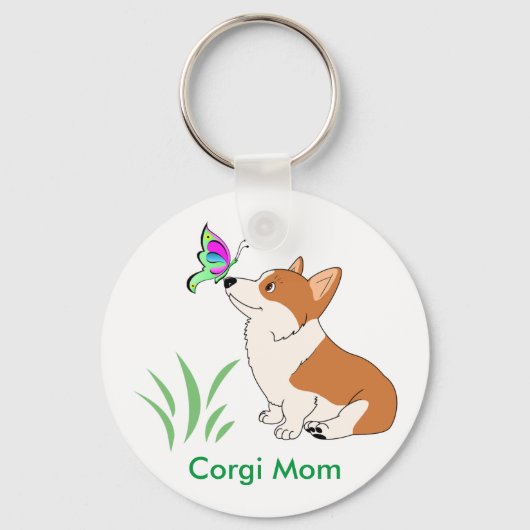 Corgi Mom with Butterfly キーホルダー (正面)