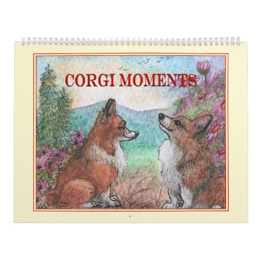 Corgi Moments Wall Calendar - お洒落 Dog Art カレンダー (カバー)