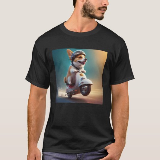 Corgi Moped Bike Road Trip Speed Adventure Dogs Tシャツ (正面)