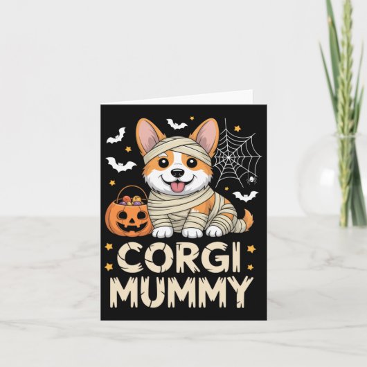 Corgi Mummy面白いハロウィーン犬の恋人の衣装 カード (正面)