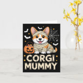 Corgi Mummy面白いハロウィーン犬の恋人の衣装 カード (黄色い花)
