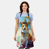 Corgi onビーチ、愛犬家の夏の贈り物 エプロン (着用した状態)