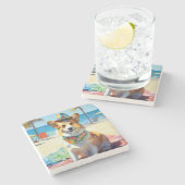 Corgi onビーチ、愛犬家の夏の贈り物 ストーンコースター (横)