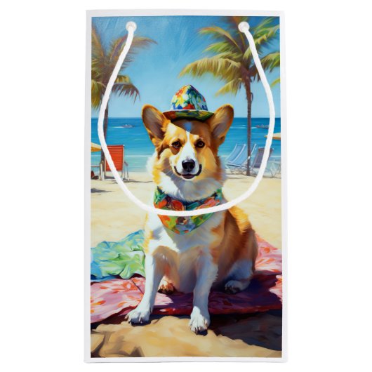 Corgi onビーチ、愛犬家の夏の贈り物 スモールペーパーバッグ (裏面)