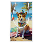 Corgi onビーチ、愛犬家の夏の贈り物 スモールペーパーバッグ (正面)