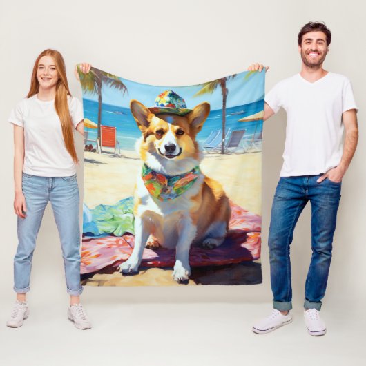 Corgi onビーチ、愛犬家の夏の贈り物 フリースブランケット (インサイチュ)