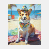 Corgi onビーチ、愛犬家の夏の贈り物 フリースブランケット (正面)