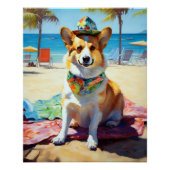 Corgi onビーチ、愛犬家の夏の贈り物 ポスター (正面)
