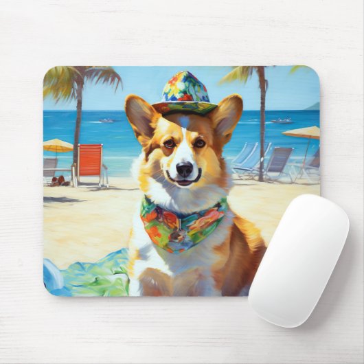Corgi onビーチ、愛犬家の夏の贈り物 マウスパッド (マウス)